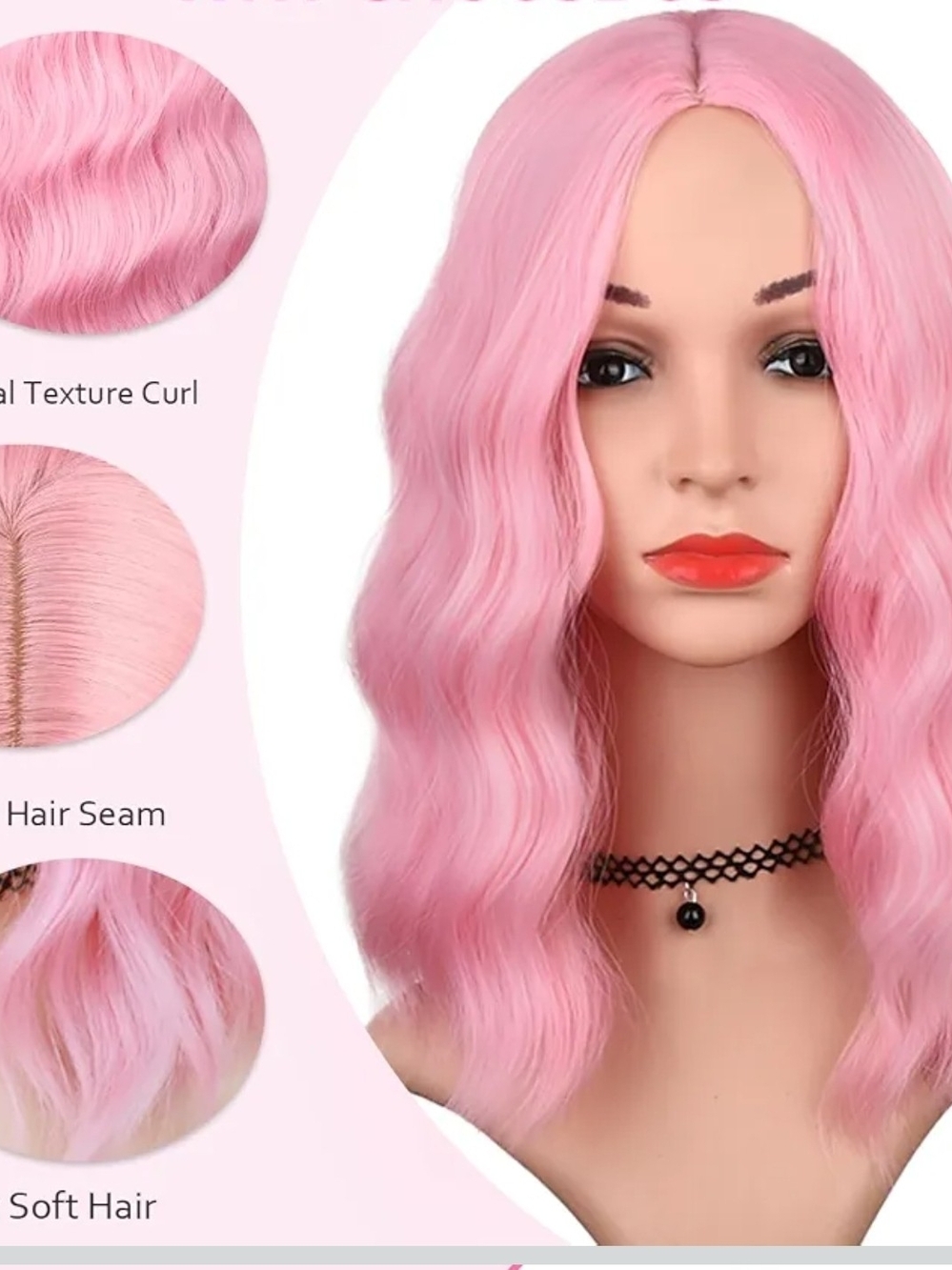 Pink Wavy Synthetic Wig -🎃 Perfect For Halloween🎃